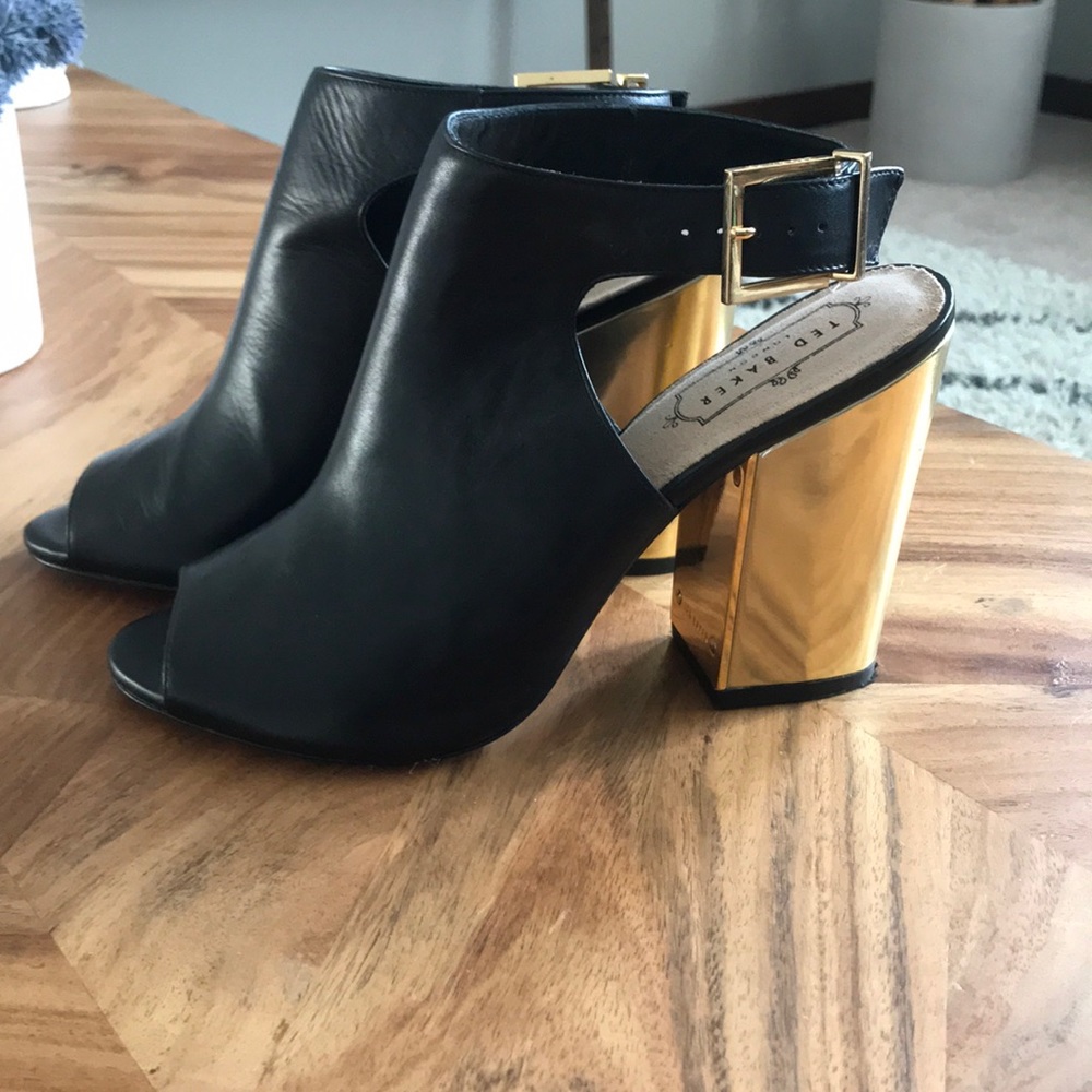 Ted Baker gold block heels